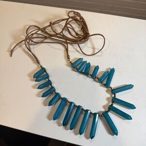 Boho Turquoise Stone Necklace Adjustable Brown Suede Cord Pendant Jewelry